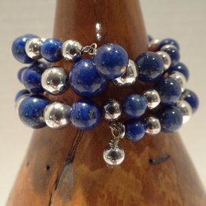 SX Lapis & Sterling Silver Bead Coil Bracelet